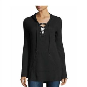 Splendid thermal lace up hoodie, black Sz medium